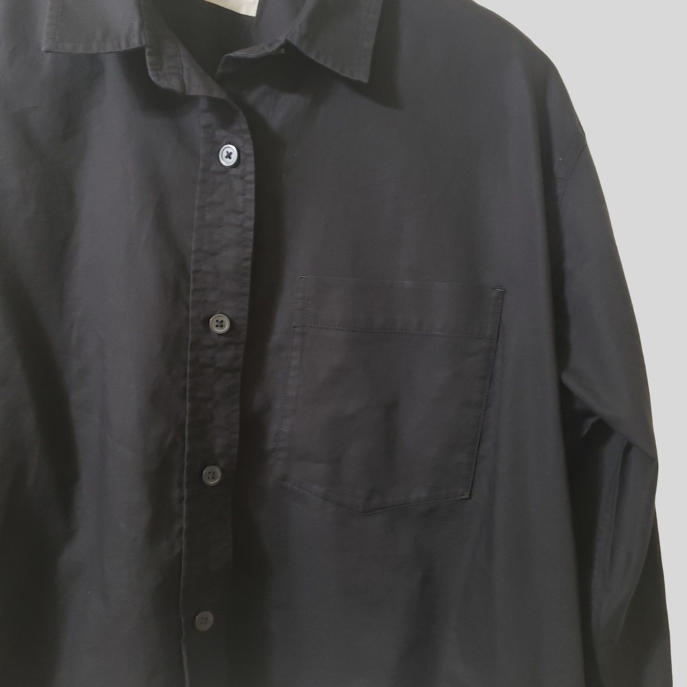Everlane Womens Black Cotton Boxy Cropped Button Down Shirt Large Long Sleeve - Picture 2 of 9